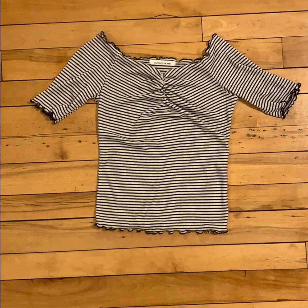 Striped off the shoulder crop top